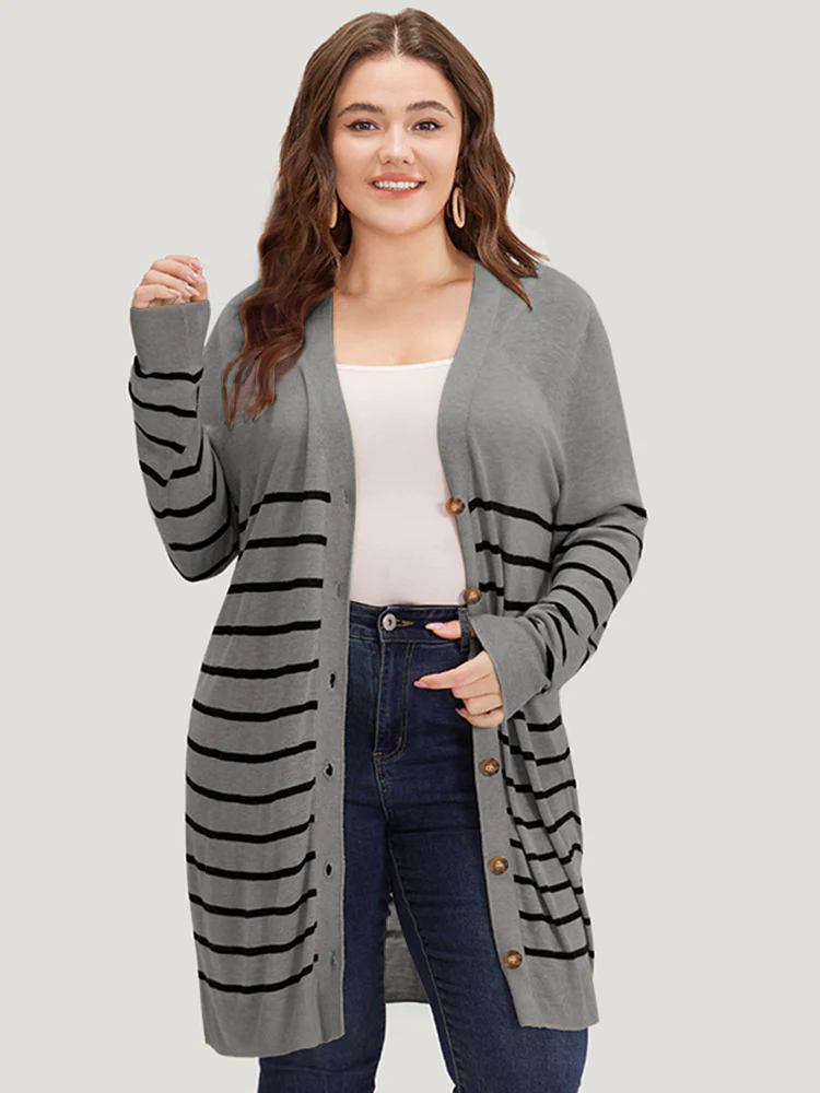 Supersoft Essentials Striped Button Fly Tunic Cardigan Supersoft Essentials Striped Button Fly Tunic Cardigan
