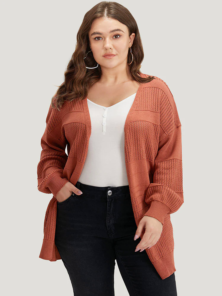 Plain Open Front Lantern Sleeve Cardigan Plain Open Front Lantern Sleeve Cardigan