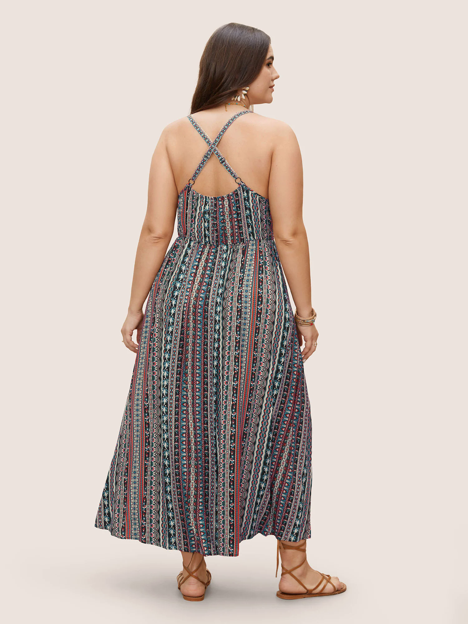 Boho Print Elastic Waist Split Hem Cami Dress Boho Print Elastic Waist Split Hem Cami Dress