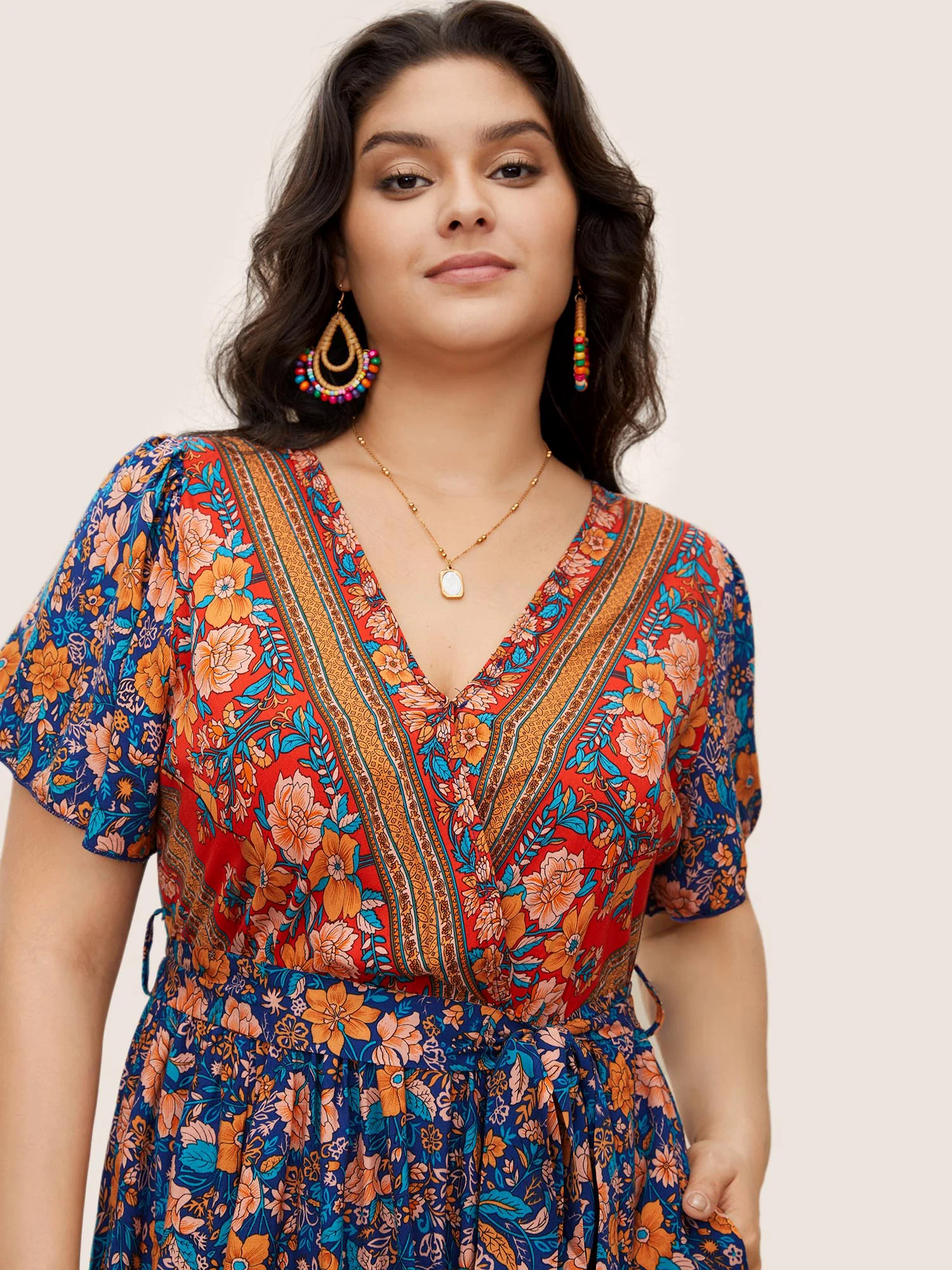 Bandana Surplice Neck Pocket Belted Flutter Hem Maxi Dress Bandana Surplice Neck Pocket Belted Flutter Hem Maxi Dress