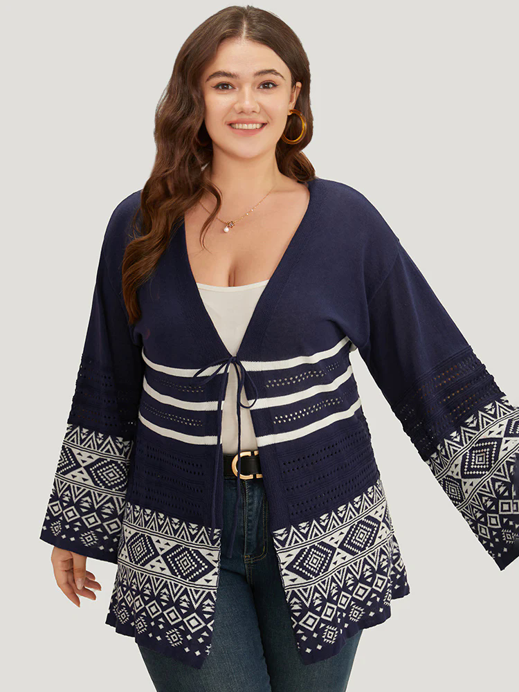 Bandana Print Geo Eyelet Ties Front Cardigan Bandana Print Geo Eyelet Ties Front Cardigan