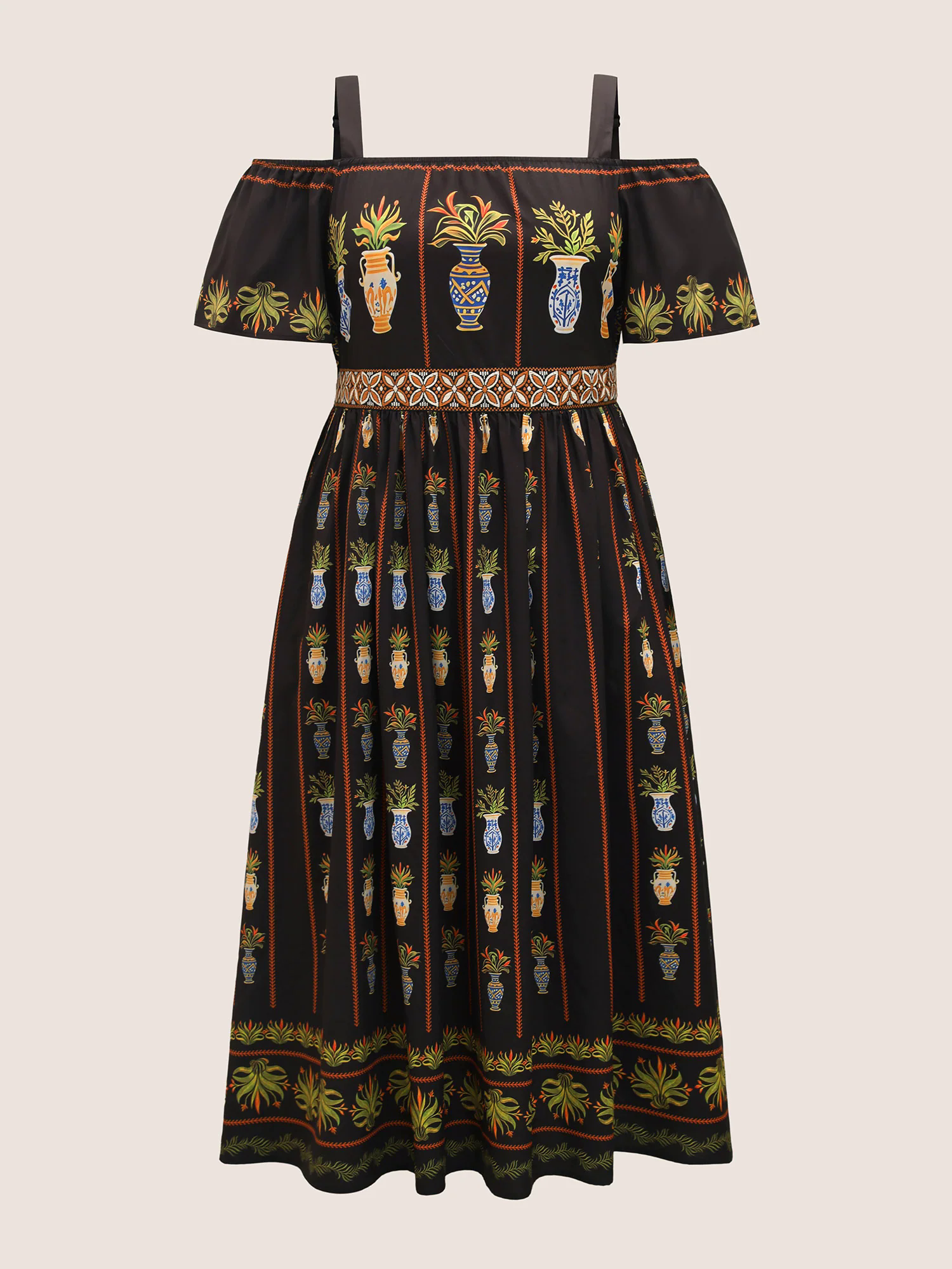 Boho Print Off Shoulder Woven Ribbon Dress Boho Print Off Shoulder Woven Ribbon Dress