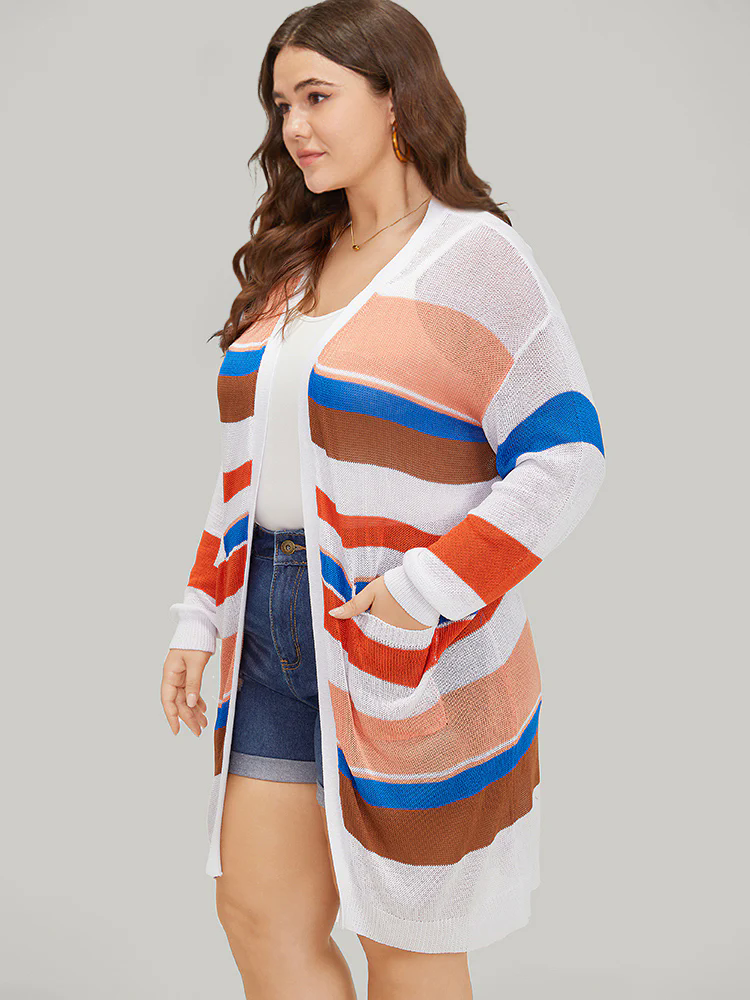 Colorblock Contrast Pocket Tunic Open Front Cardigan Colorblock Contrast Pocket Tunic Open Front Cardigan