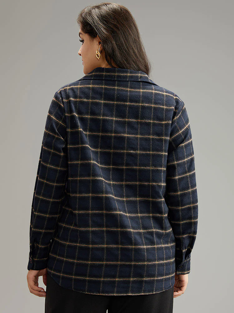 Shirt Collar Plaid Patchwork Pocket Blouse Shirt Collar Plaid Patchwork Pocket Blouse