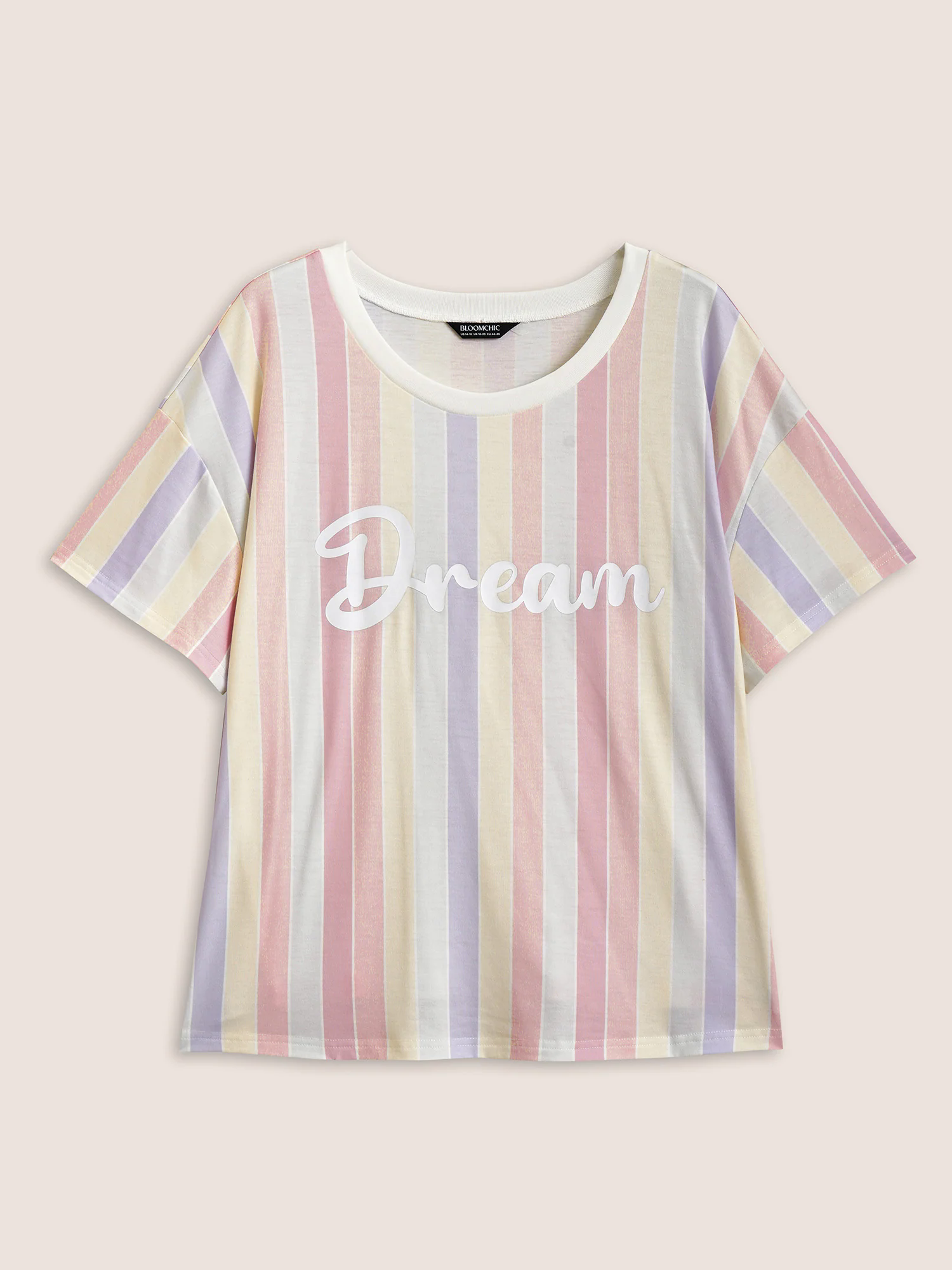 Round Neck Colored Striped Letter Print T-shirt Round Neck Colored Striped Letter Print T-shirt