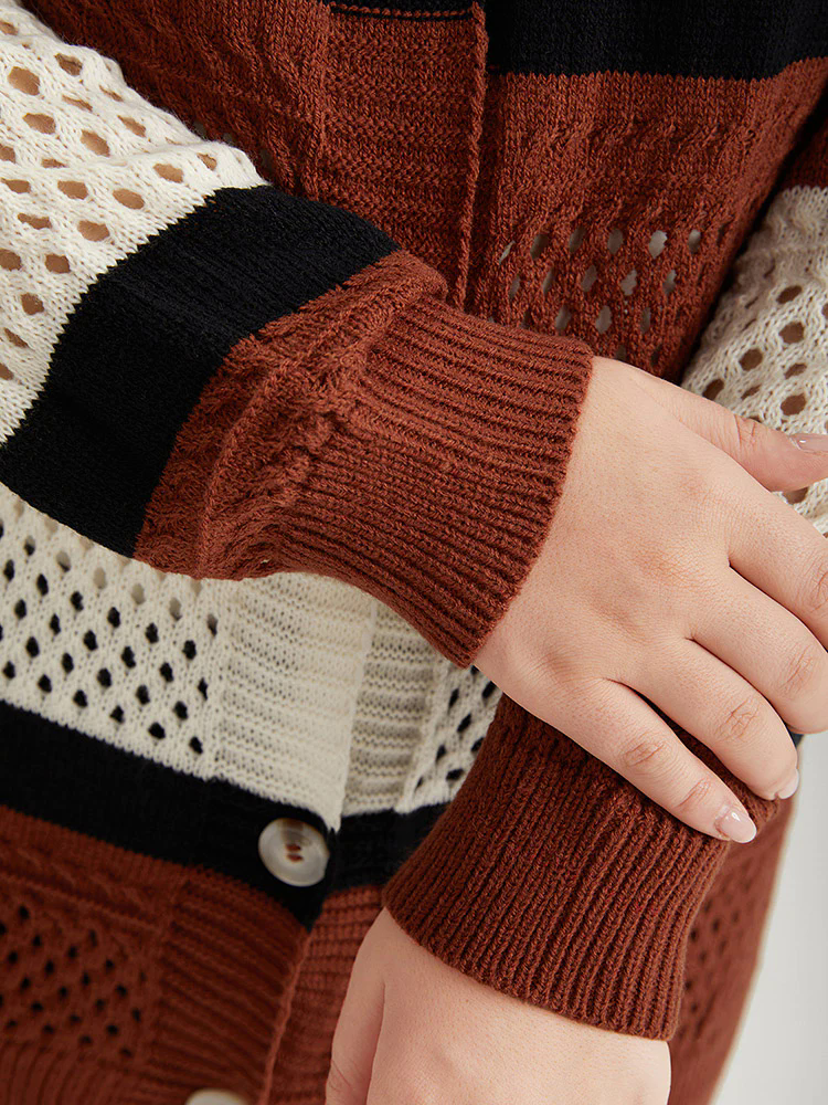 Colorblock Contrast Geo Eyelet Button Through Cardigan Colorblock Contrast Geo Eyelet Button Through Cardigan