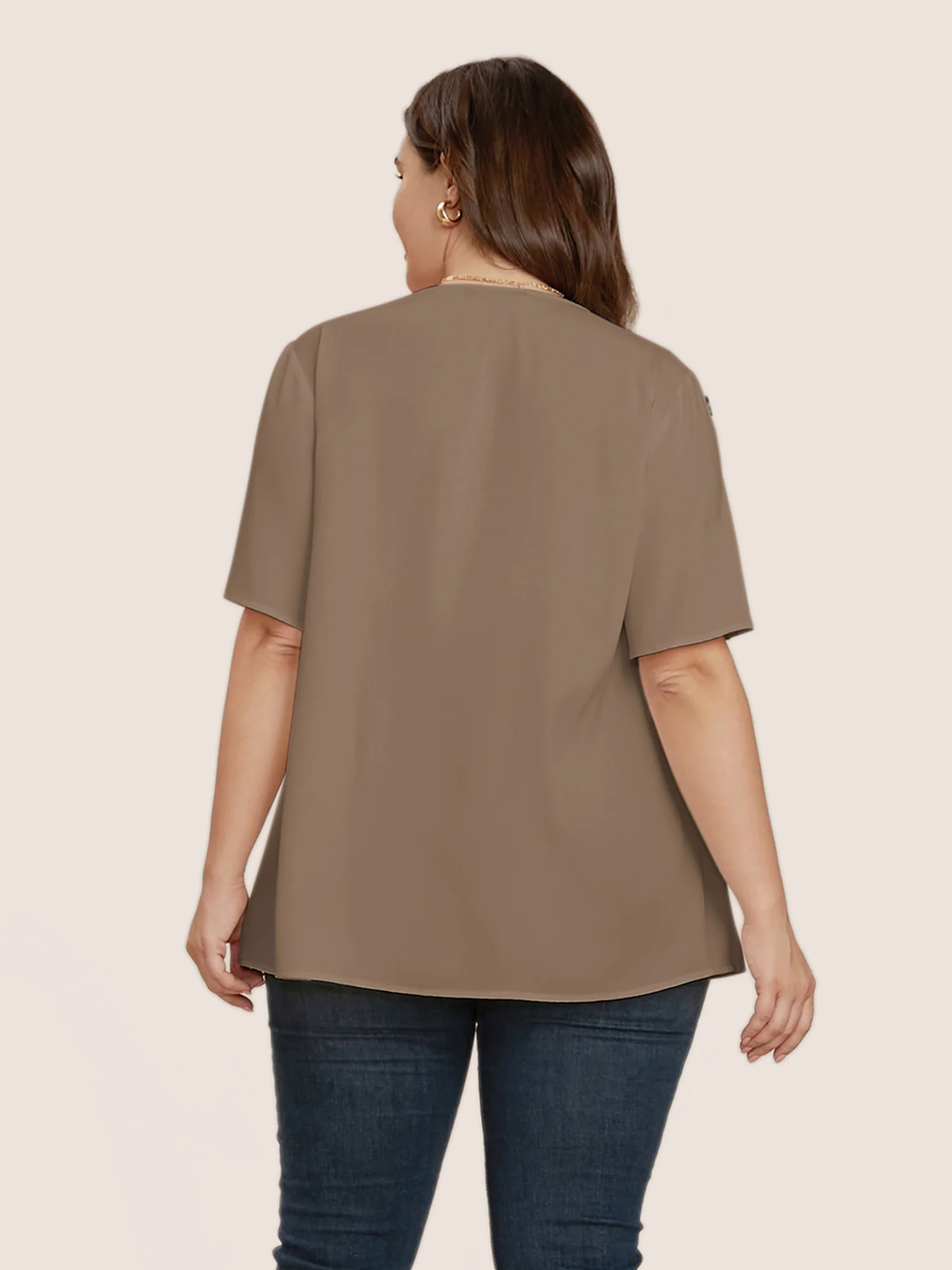 Plain Round Neck Button Detail Blouse Plain Round Neck Button Detail Blouse