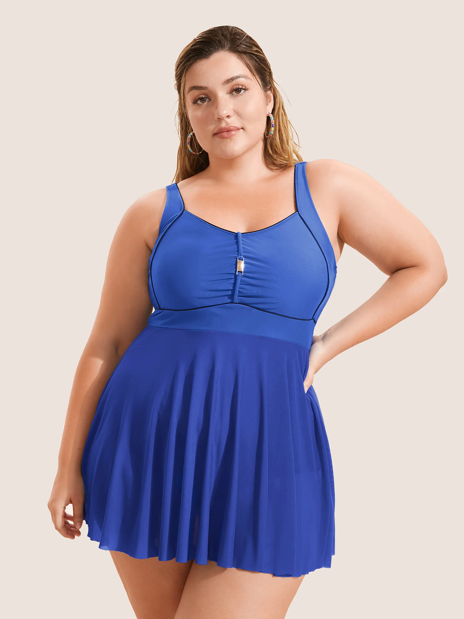 Solid Heart Neckline Gathered Dress Solid Heart Neckline Gathered Dress