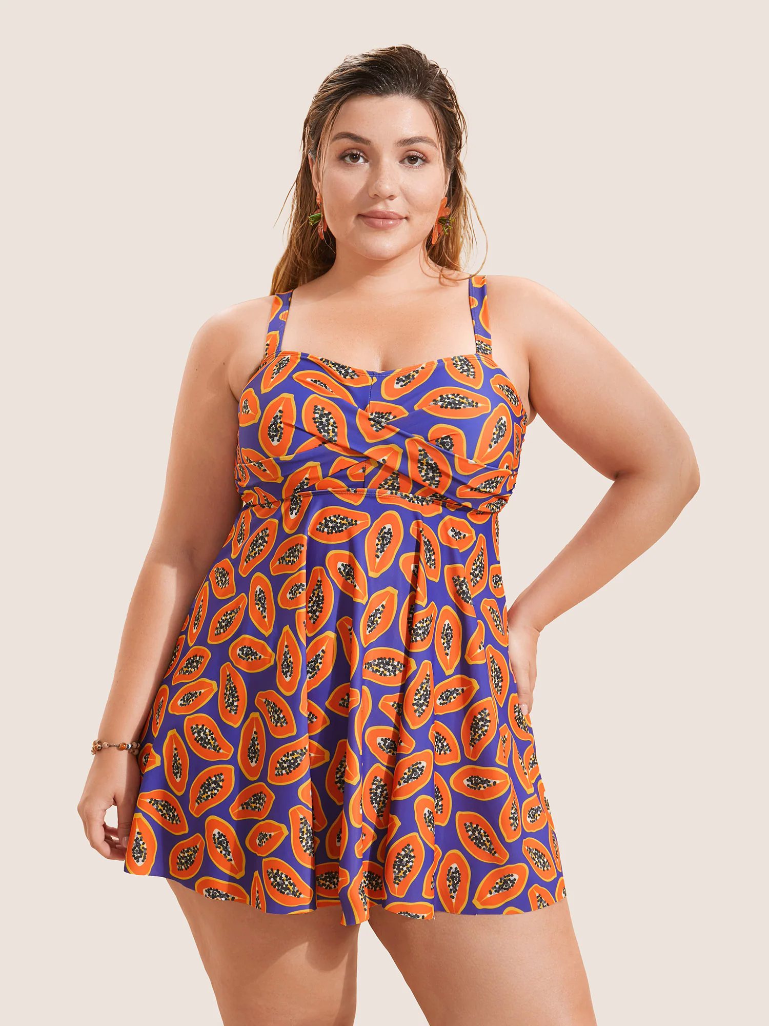 Fruit & Vegetable Print Crossover Cami Swim Dress Fruit & Vegetable Print Crossover Cami Swim Dress