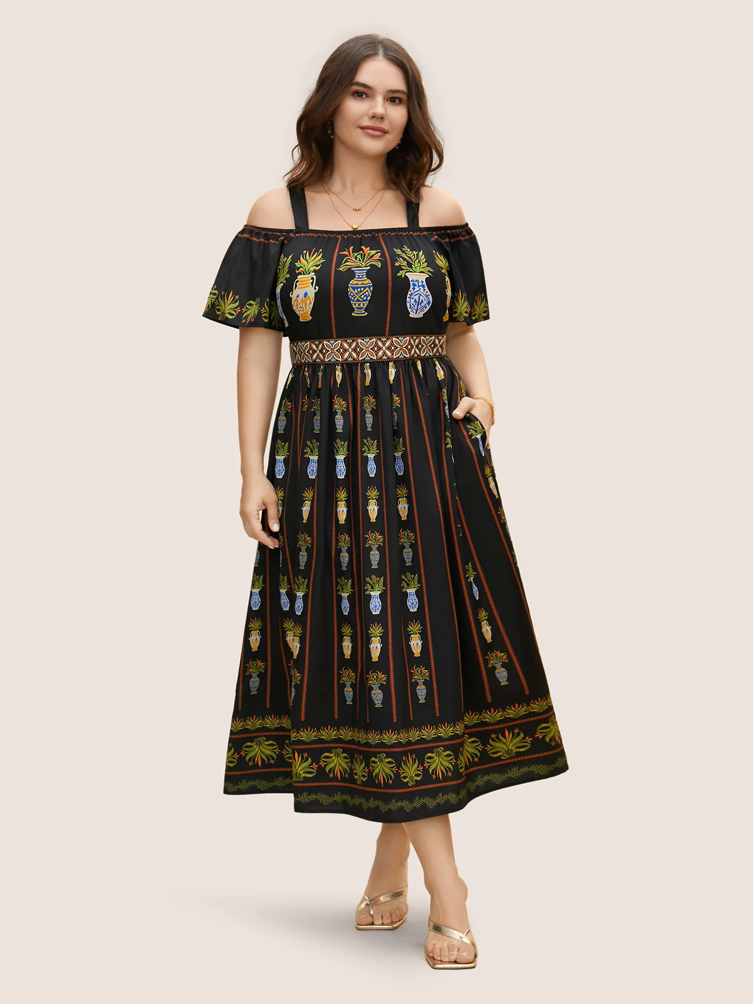 Boho Print Off Shoulder Woven Ribbon Dress Boho Print Off Shoulder Woven Ribbon Dress
