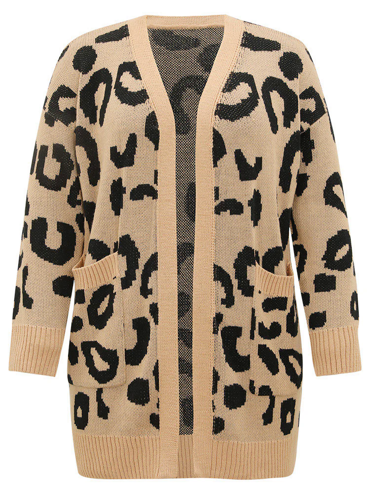 Leopard Elastic Cuffs Drop Shoulder Cardigan Leopard Elastic Cuffs Drop Shoulder Cardigan