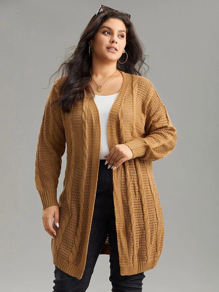Plain Cable Knit Elastic Cuffs Cardigan Plain Cable Knit Elastic Cuffs Cardigan