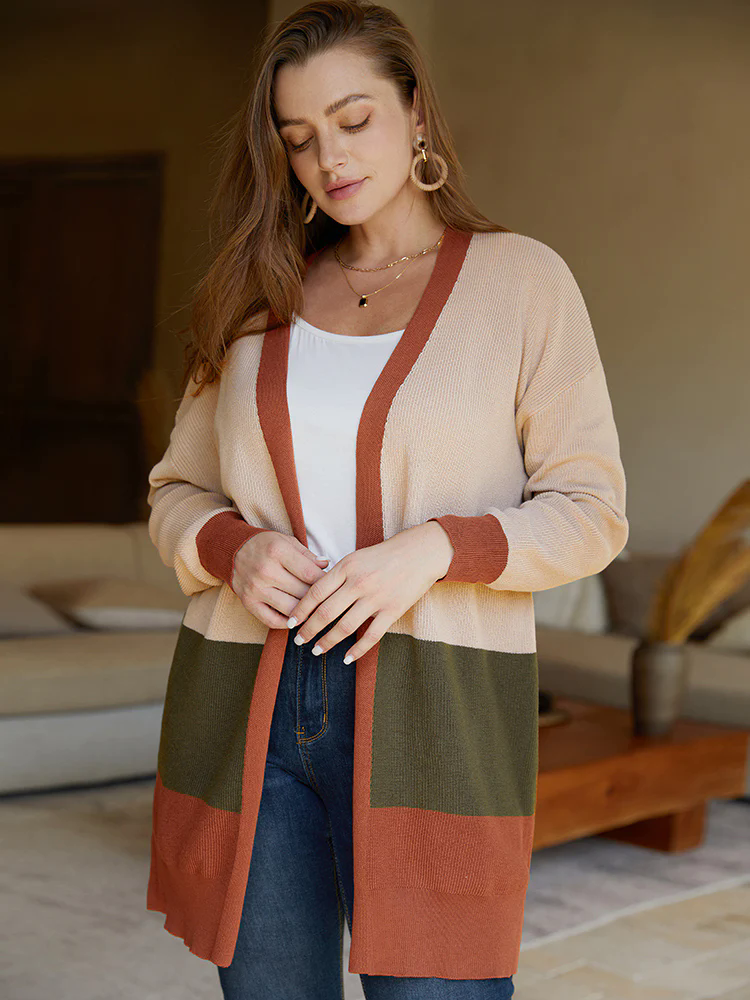 Colorblock Contrast Split Side Cardigan Colorblock Contrast Split Side Cardigan