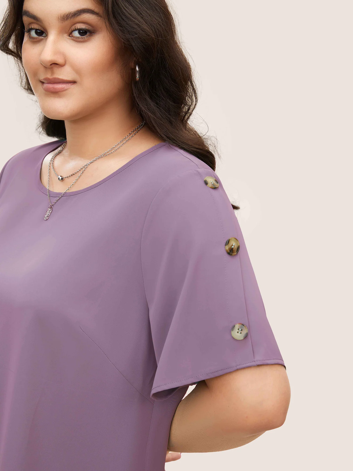 Plain Round Neck Button Detail Blouse Plain Round Neck Button Detail Blouse