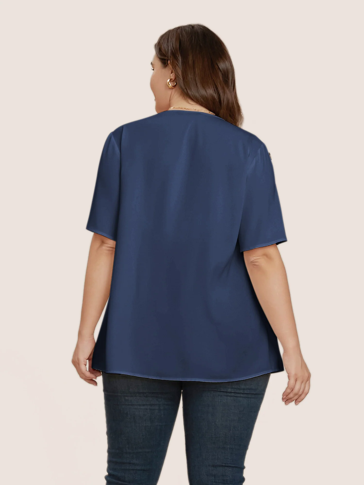 Plain Round Neck Button Detail Blouse Plain Round Neck Button Detail Blouse
