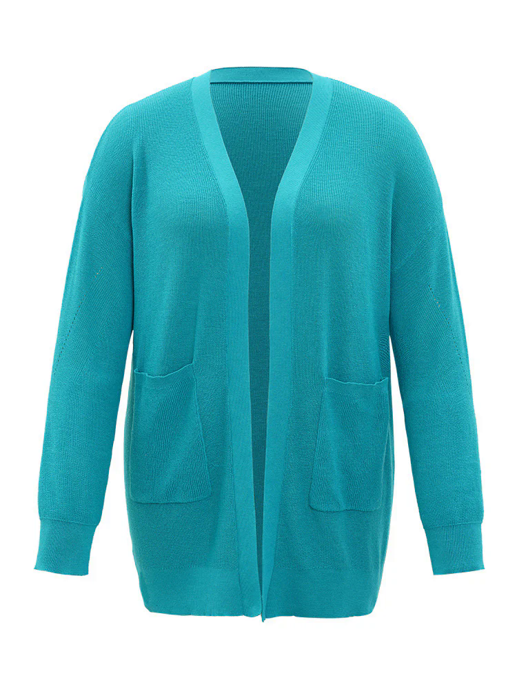 Solid Open Front Patched Pocket Cardigan Solid Open Front Patched Pocket Cardigan