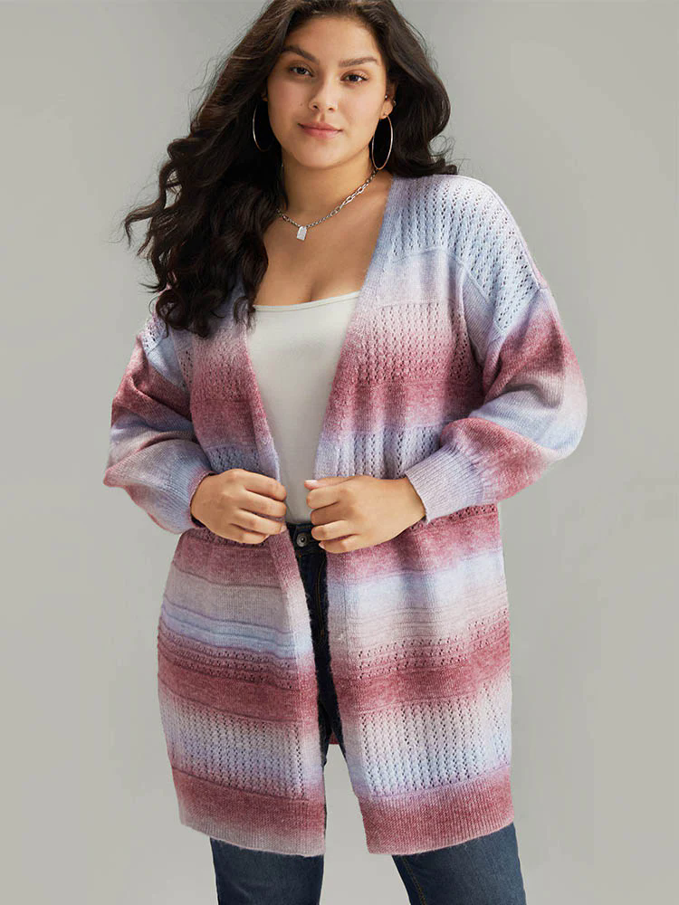 Ombre Elastic Cuffs Open Front Cardigan Ombre Elastic Cuffs Open Front Cardigan
