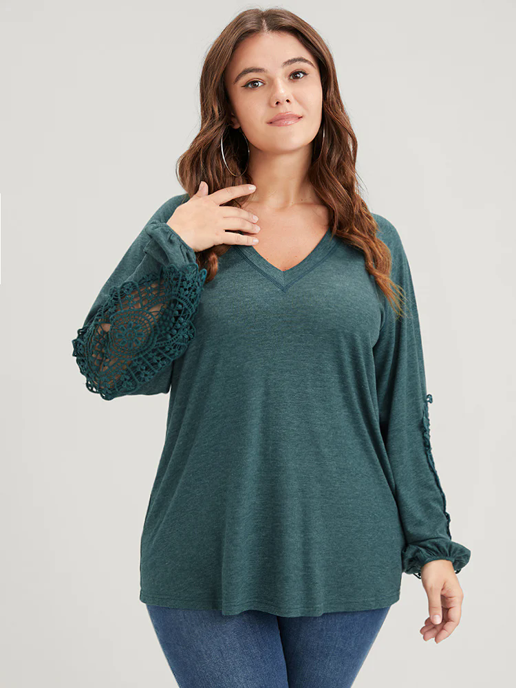 Solid Cut Out Eyelet Lace Long Tee Solid Cut Out Eyelet Lace Long Tee