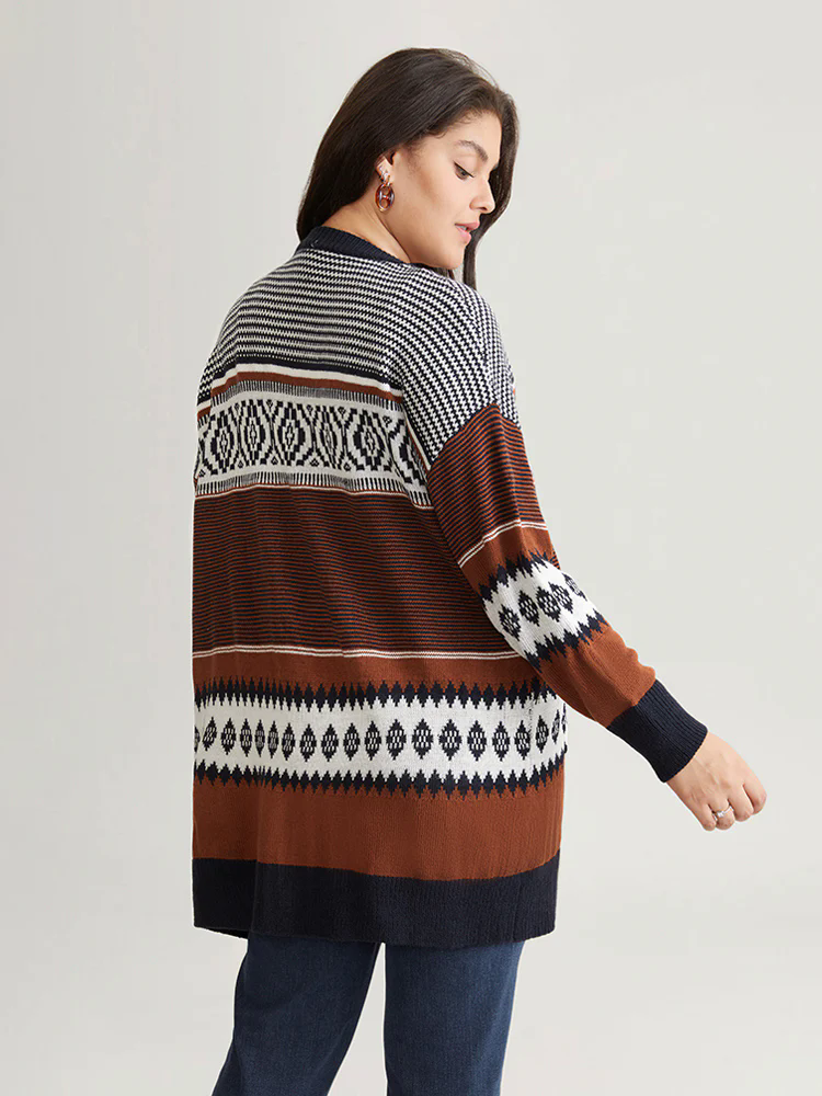 Bandana Print Open Front Patched Pocket Cardigan Bandana Print Open Front Patched Pocket Cardigan