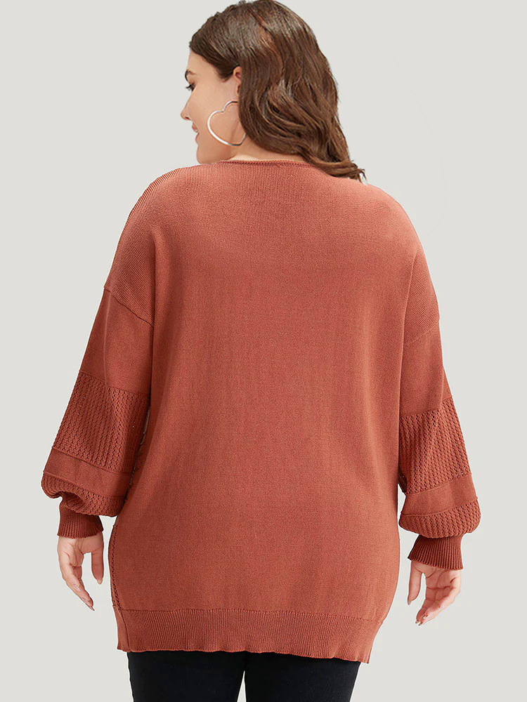 Plain Open Front Lantern Sleeve Cardigan Plain Open Front Lantern Sleeve Cardigan