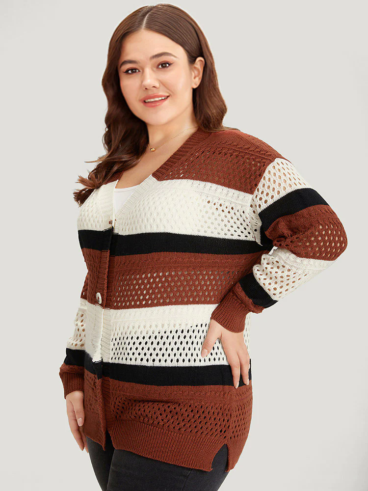 Colorblock Contrast Geo Eyelet Button Through Cardigan Colorblock Contrast Geo Eyelet Button Through Cardigan