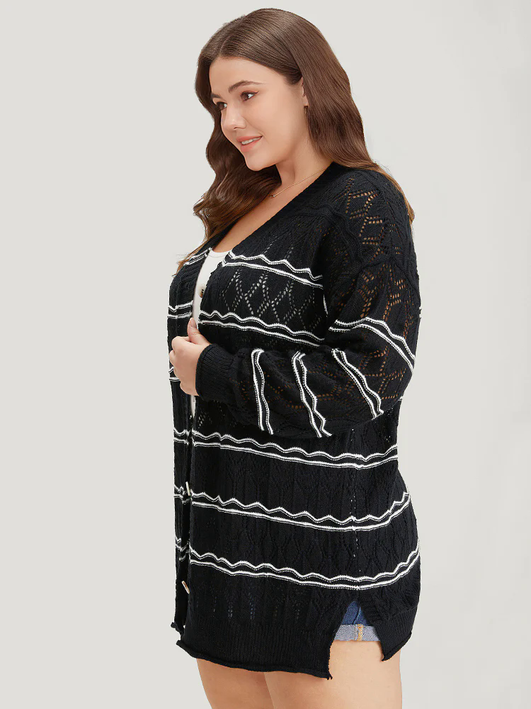 Striped Geometric Button Through Cardigan Striped Geometric Button Through Cardigan