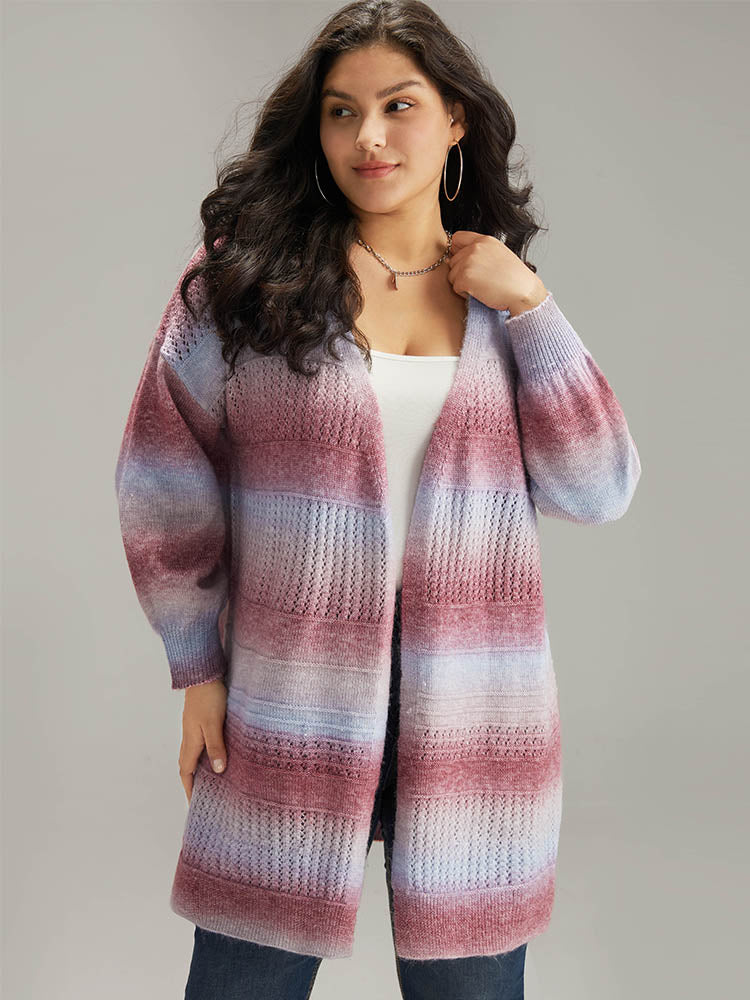 Ombre Elastic Cuffs Open Front Cardigan Ombre Elastic Cuffs Open Front Cardigan