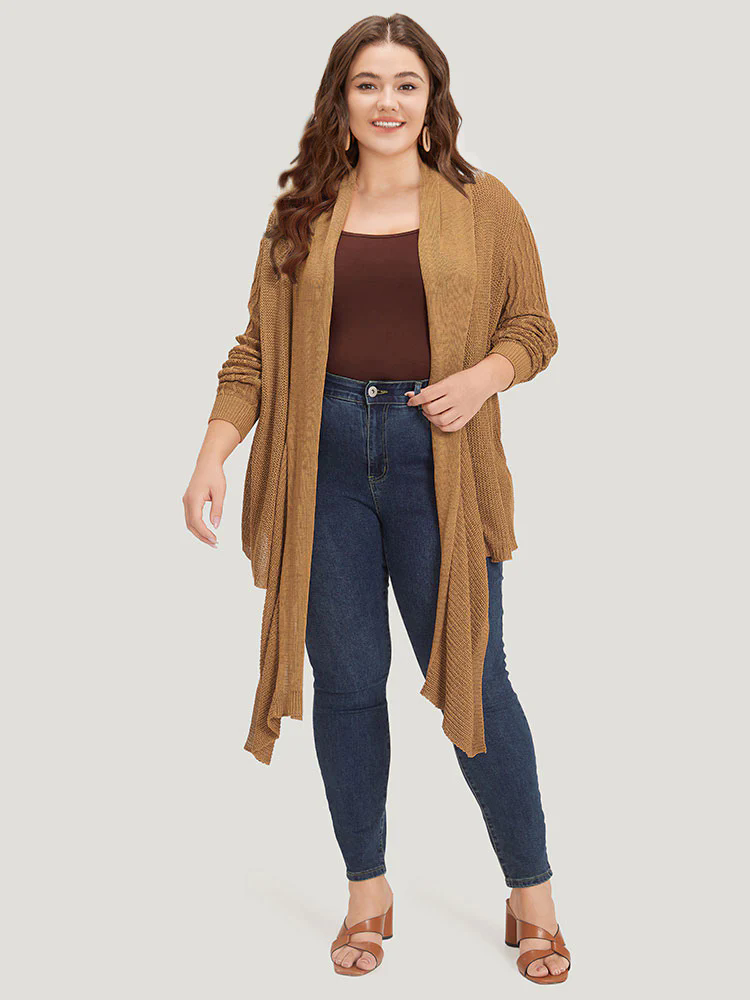 Solid Lapel Collar Patchwork Asymmetrical Hem Cardigan Solid Lapel Collar Patchwork Asymmetrical Hem Cardigan