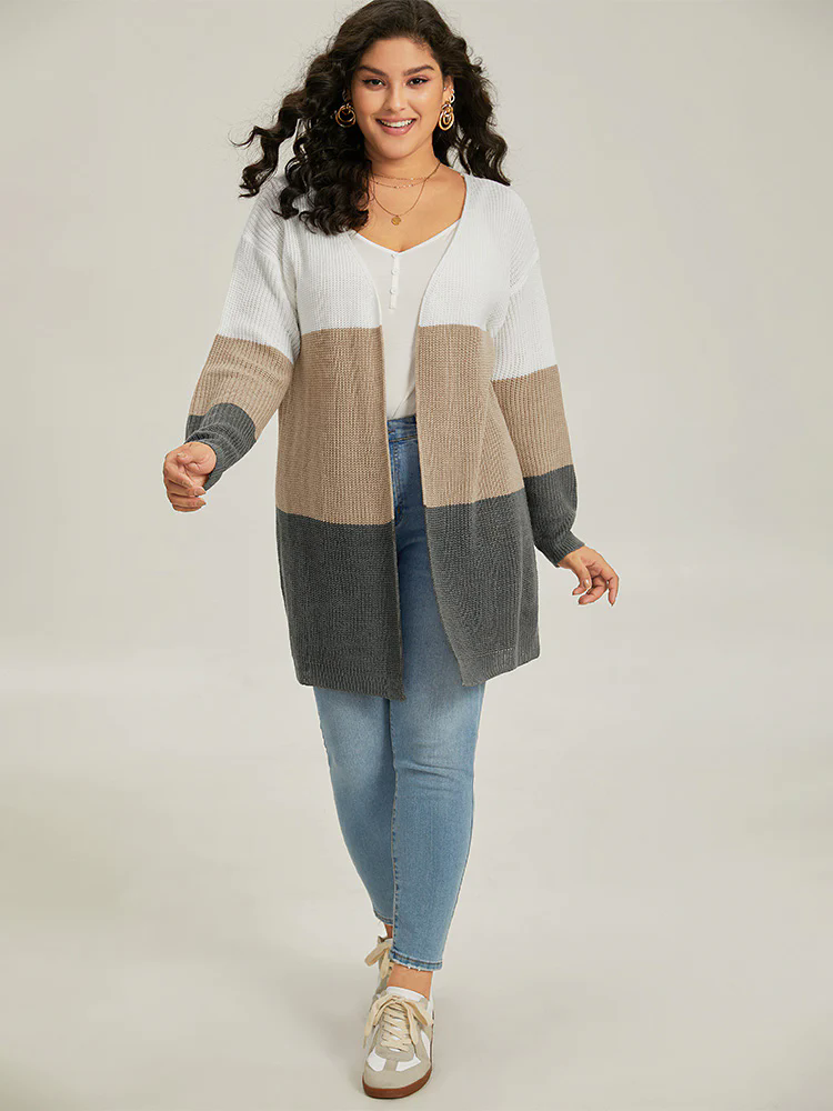Colorblock Contrast Open Front Cardigan Colorblock Contrast Open Front Cardigan
