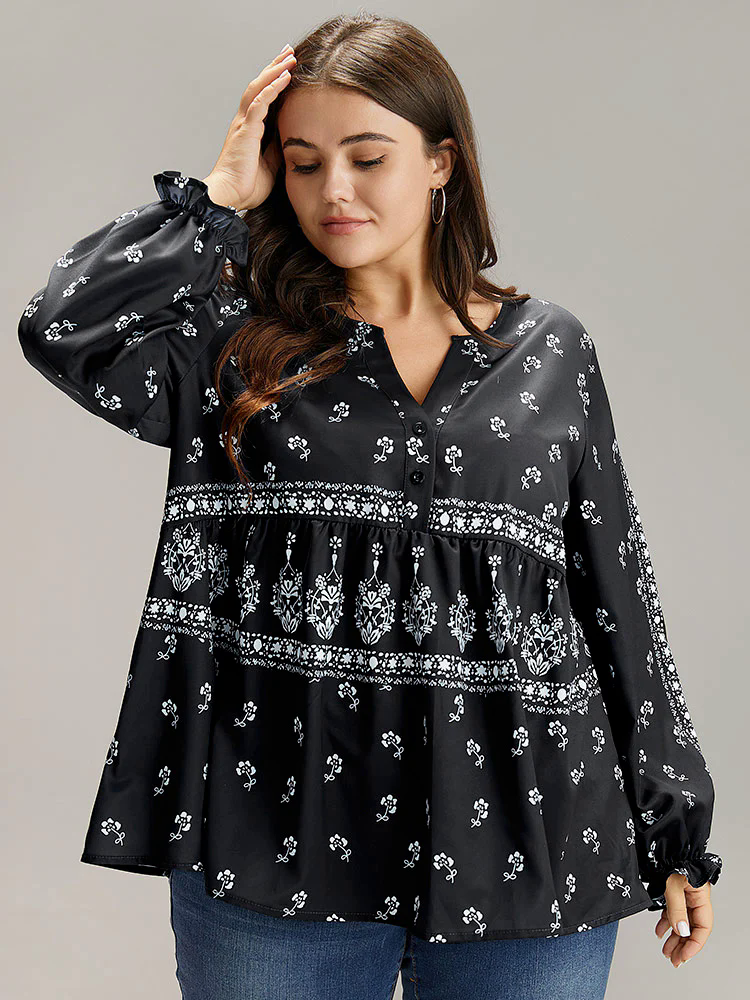 Bandana Print Flutter Trim Blouse Bandana Print Flutter Trim Blouse