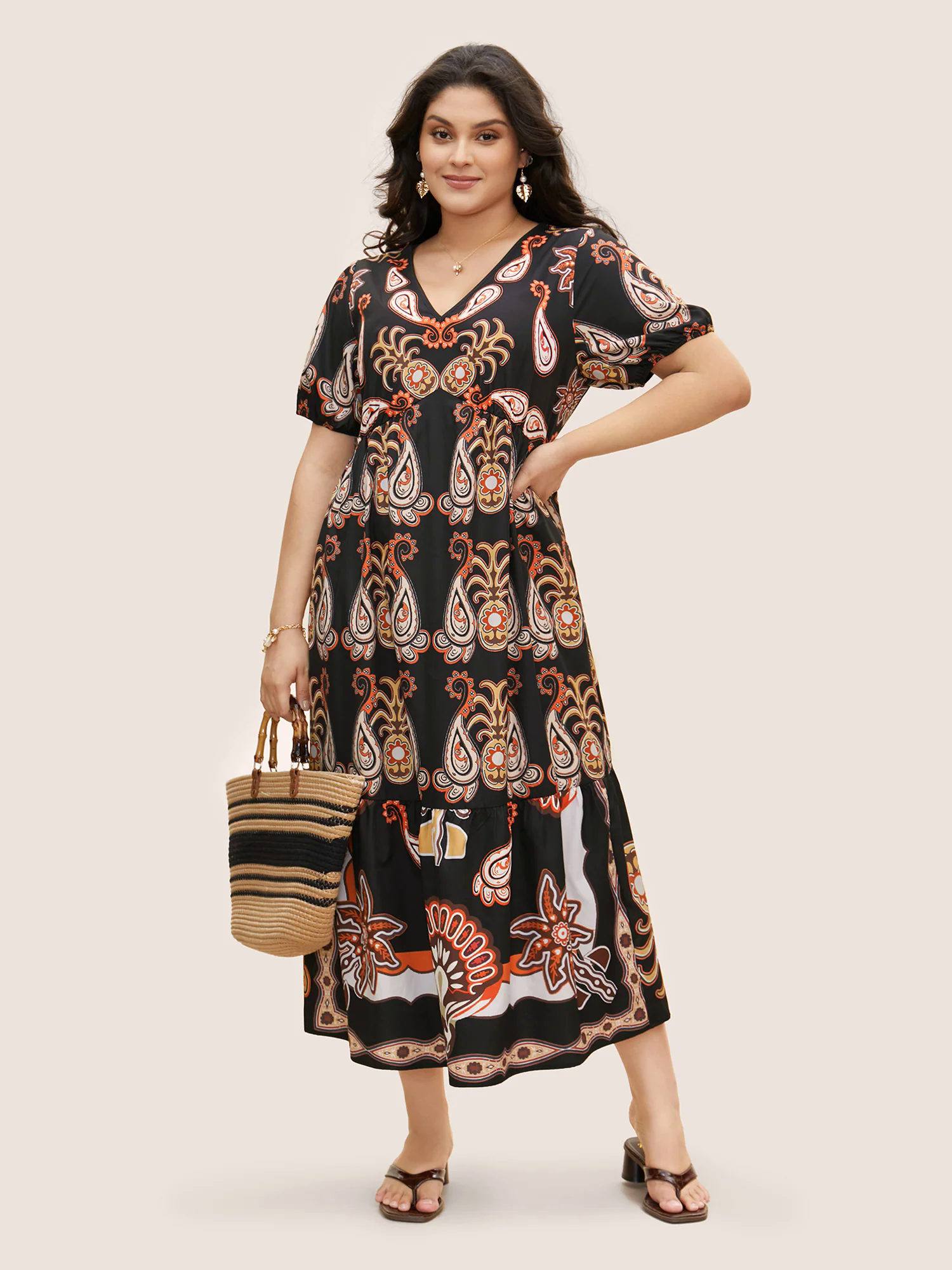 Bandana Print Lantern Sleeve Maxi Dress Bandana Print Lantern Sleeve Maxi Dress