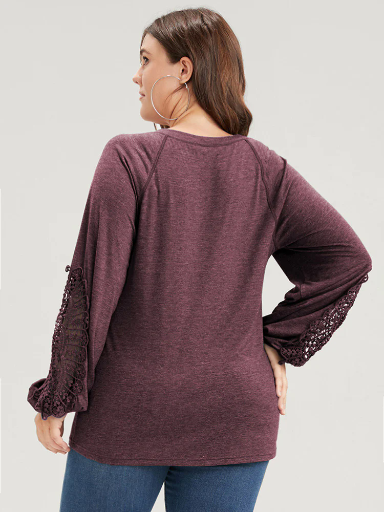 Solid Cut Out Eyelet Lace Long Tee Solid Cut Out Eyelet Lace Long Tee