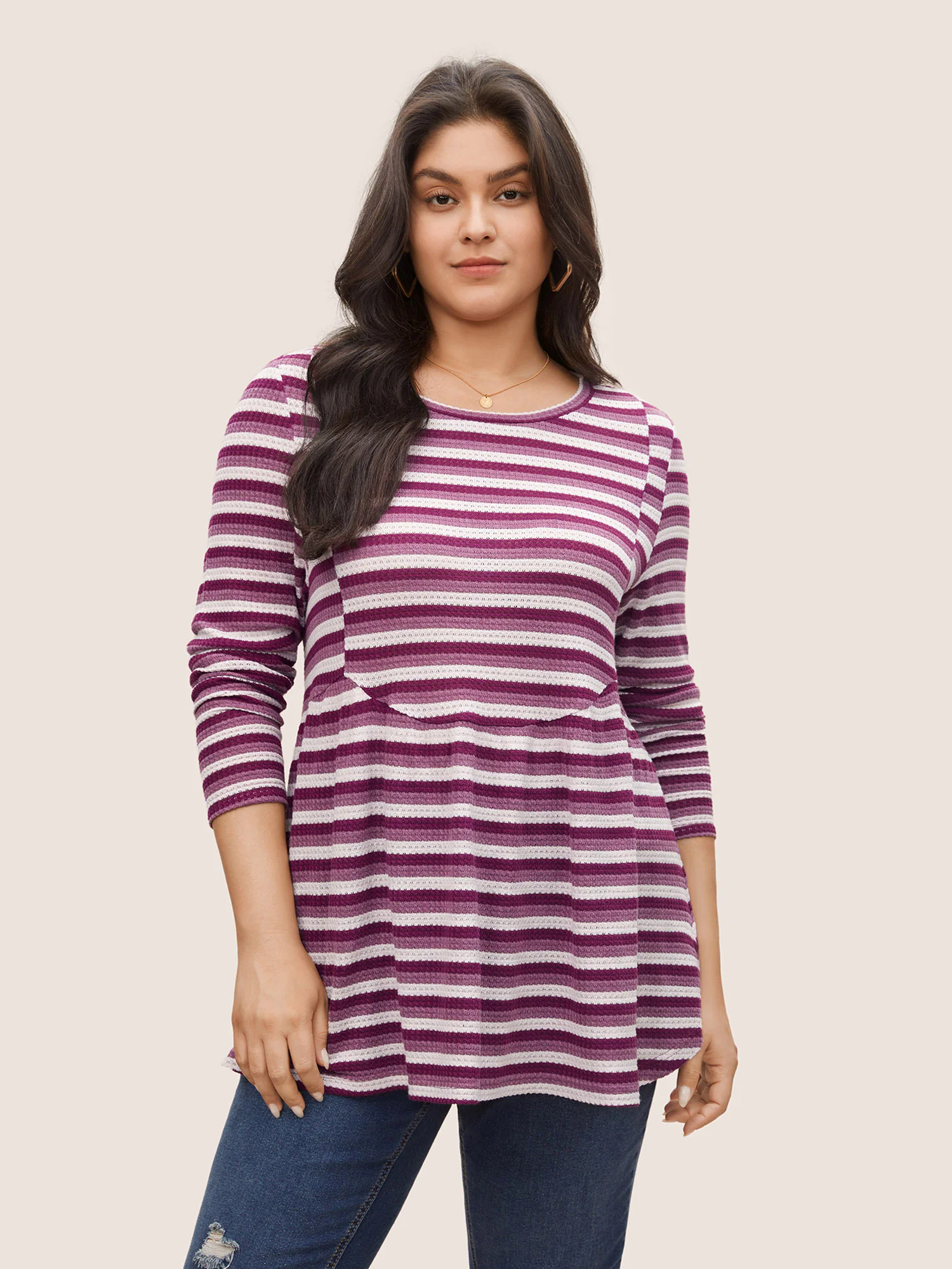 Striped Waffle Knit Crew Neck T-shirt Striped Waffle Knit Crew Neck T-shirt