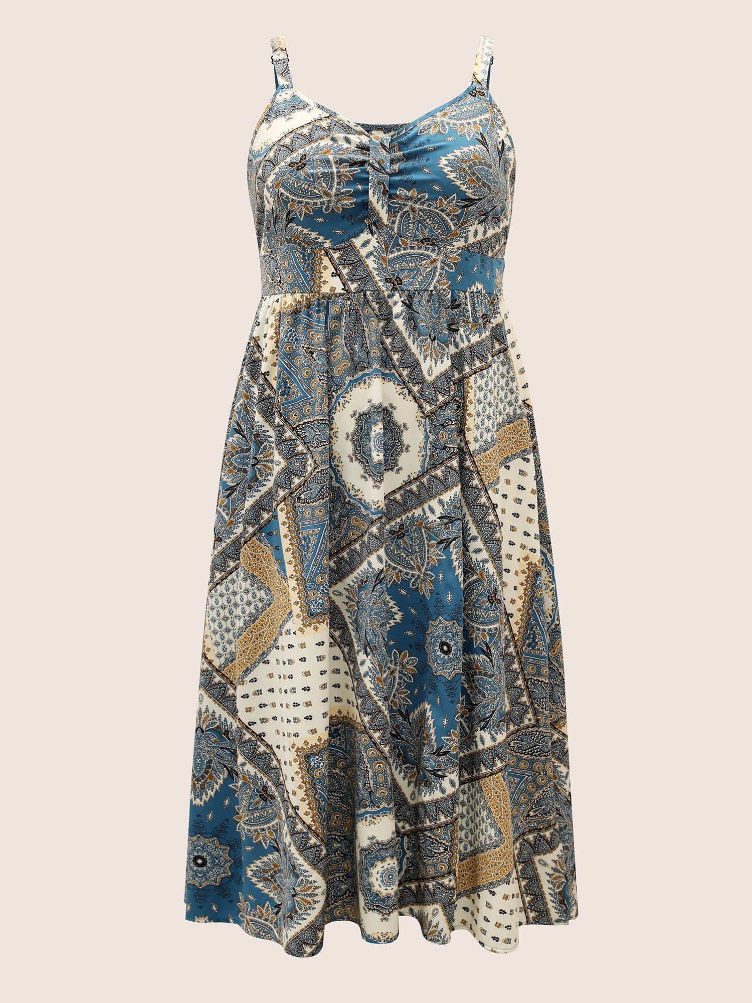 Bandana Print Ruched Split Hem Cami Dress