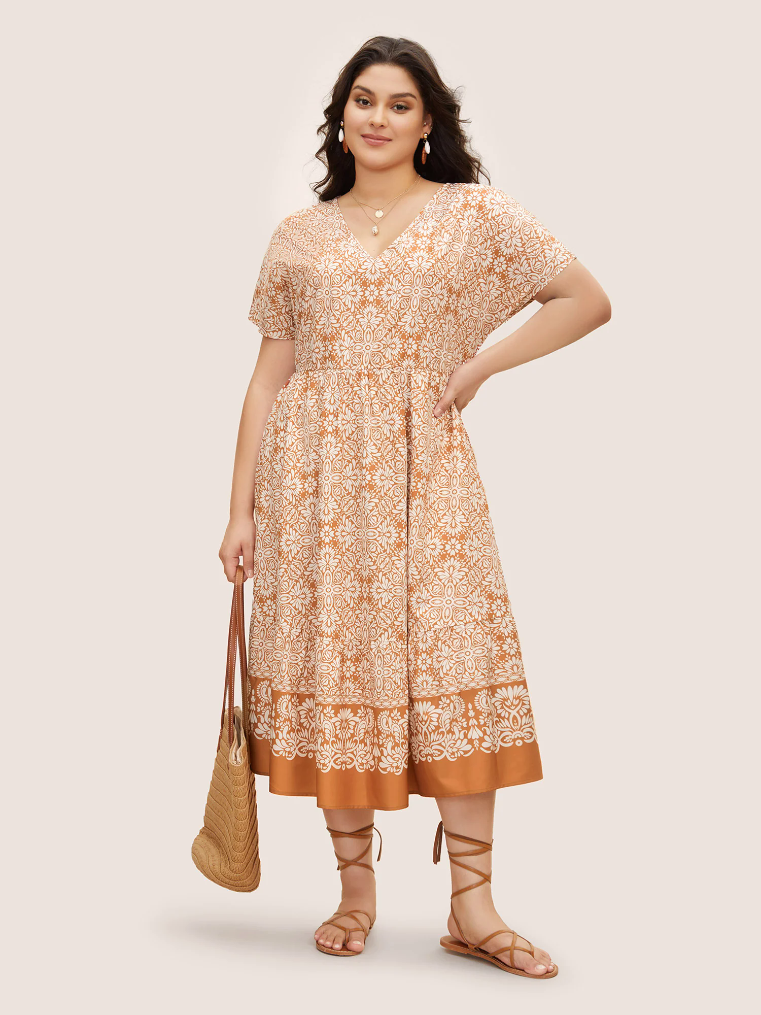 V Neck Bandana Dolman Sleeve Midi Dress
