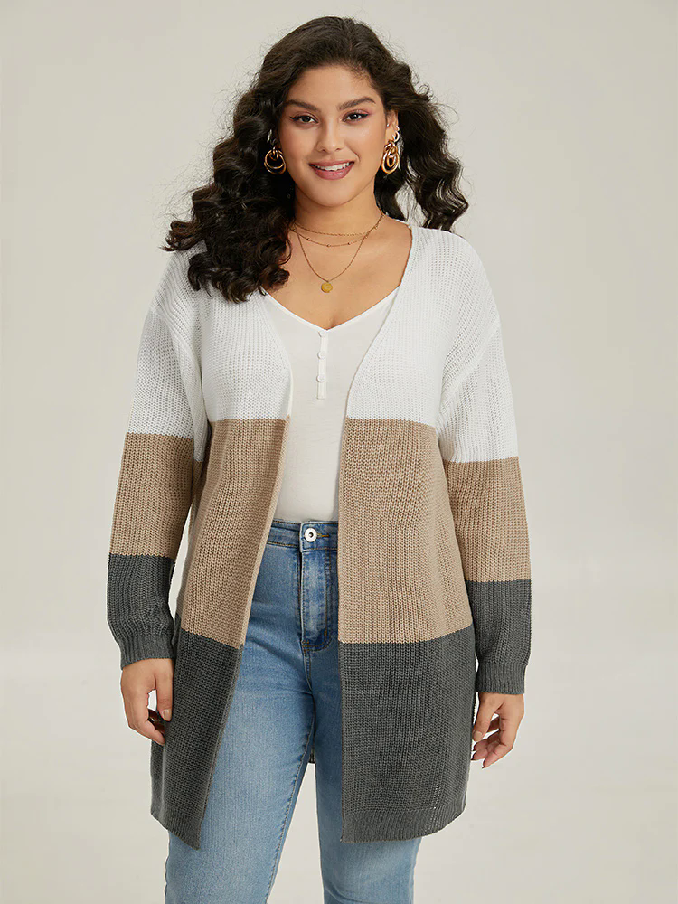 Colorblock Contrast Open Front Cardigan Colorblock Contrast Open Front Cardigan