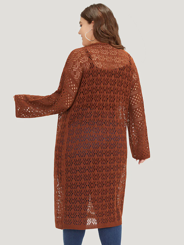 Plain Hollow Out Split Side Maxi Cardigan Plain Hollow Out Split Side Maxi Cardigan