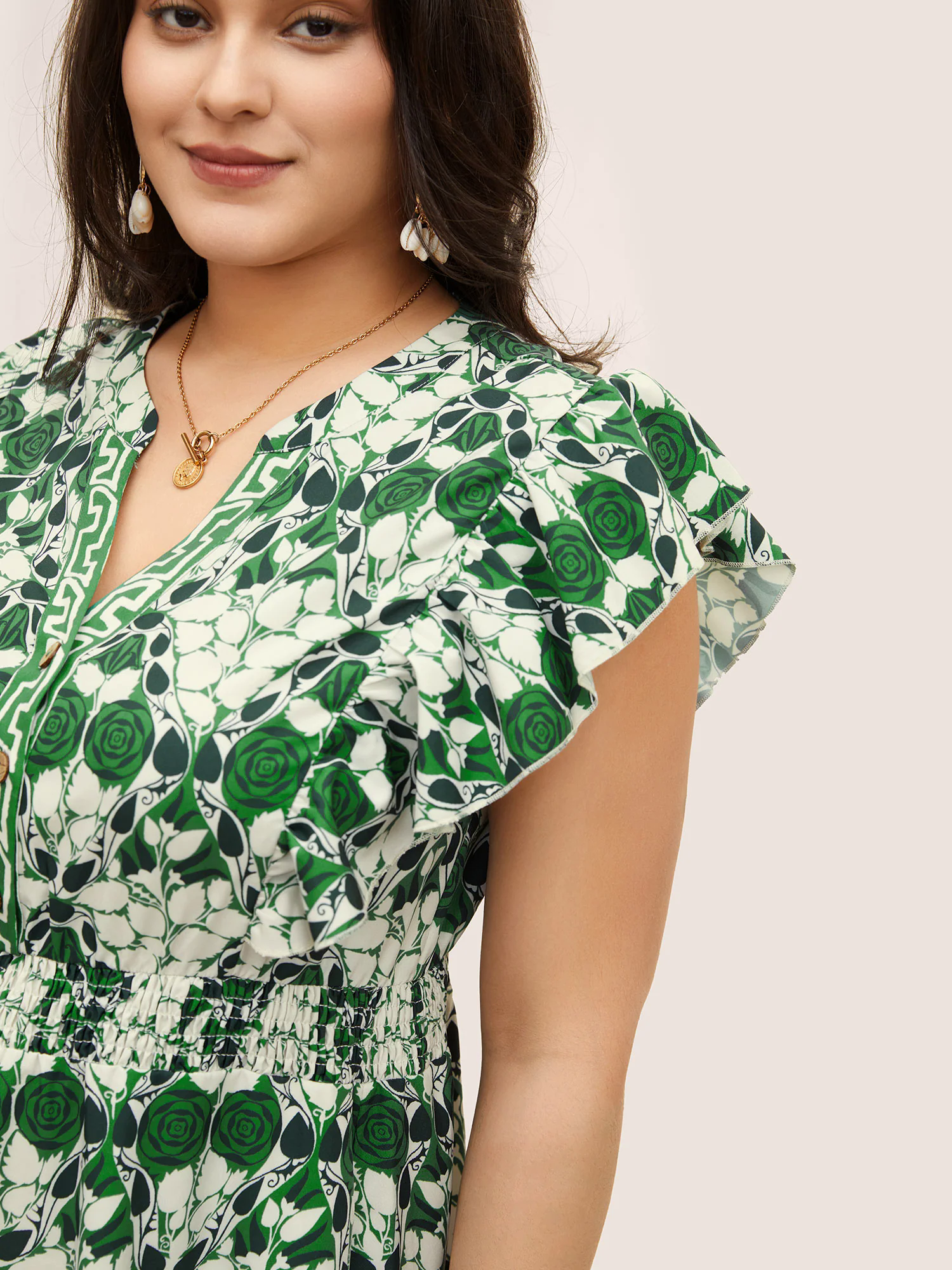 Boho Print Ruffles Shirred Pocket Elastic Waist Dress Boho Print Ruffles Shirred Pocket Elastic Waist Dress