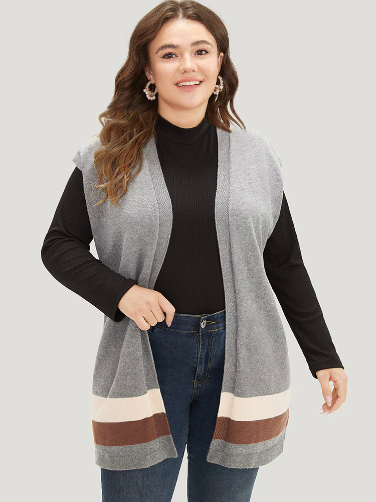 Colorblock Contrast Sleeveless Open Front Tunic Cardigan Colorblock Contrast Sleeveless Open Front Tunic Cardigan
