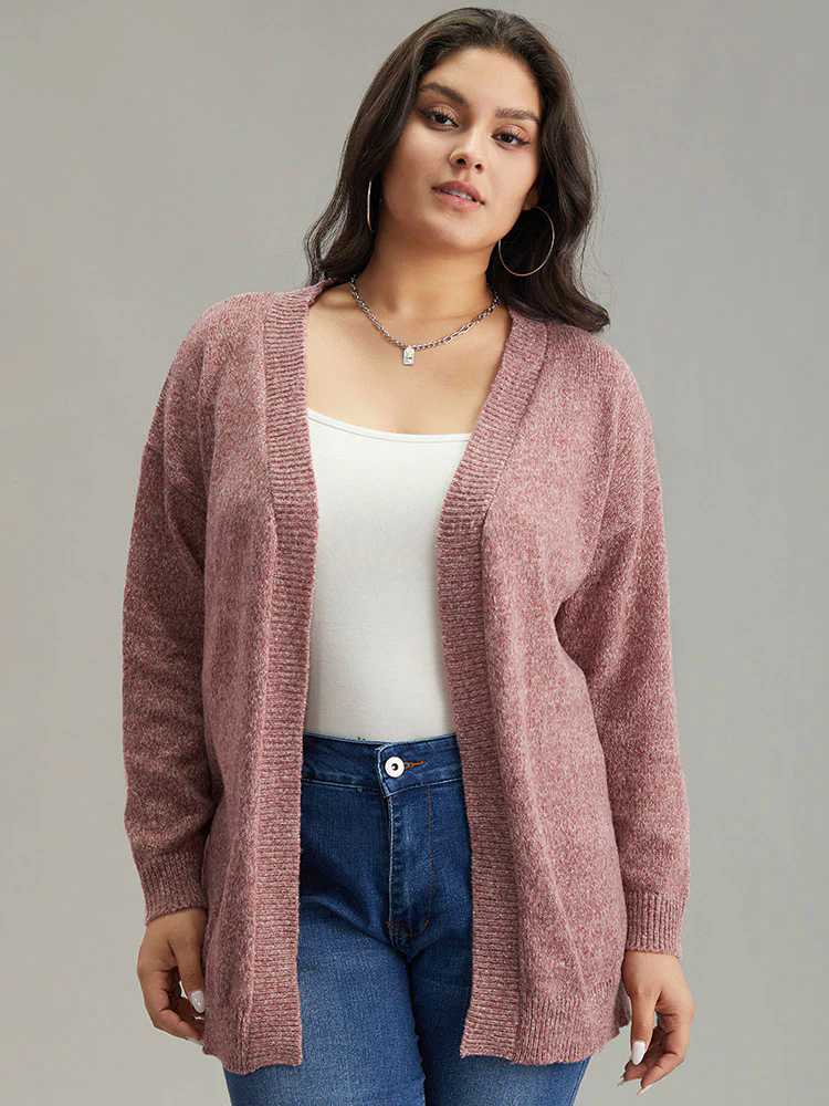 Solid Heather Elastic Cuffs Cardigan Solid Heather Elastic Cuffs Cardigan