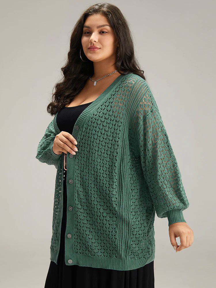 Solid Hollow Out Button Through Cardigan Solid Hollow Out Button Through Cardigan
