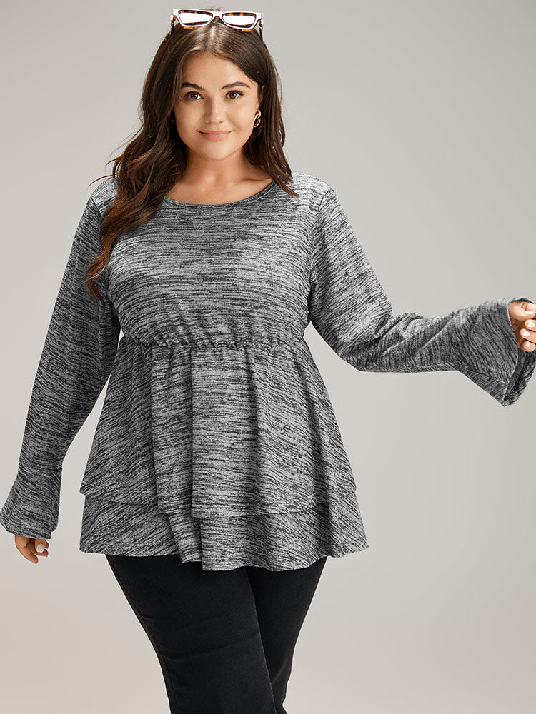 Plain Ruffle Layered Hem T-shirt Plain Ruffle Layered Hem T-shirt