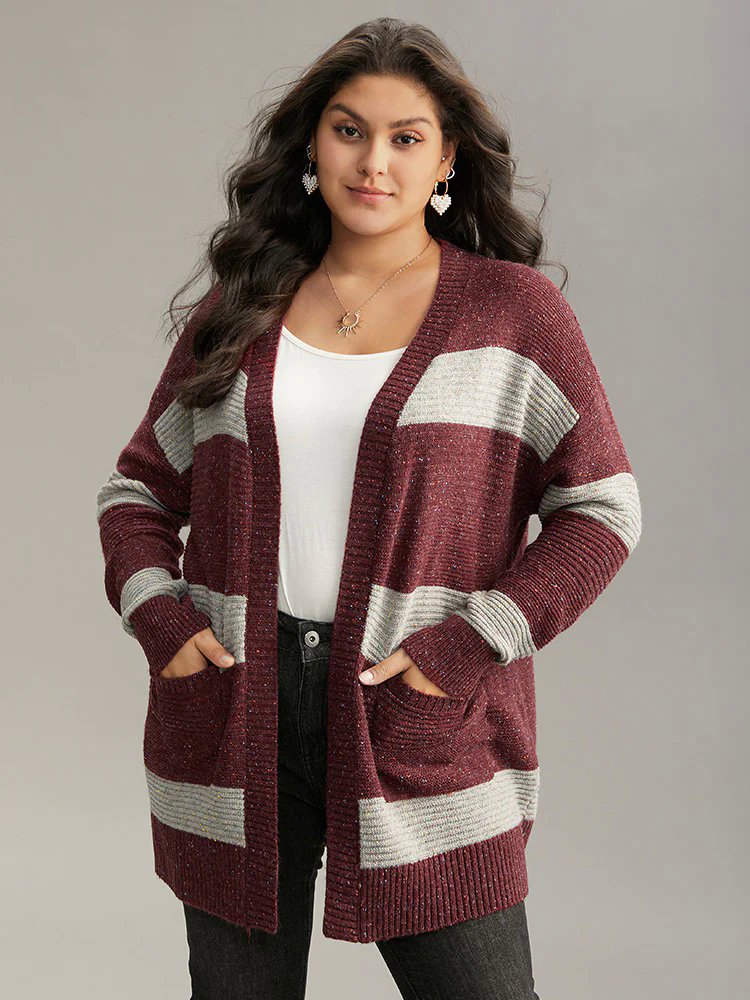 Colorblock Patched Pocket Open Front Cardigan Colorblock Patched Pocket Open Front Cardigan