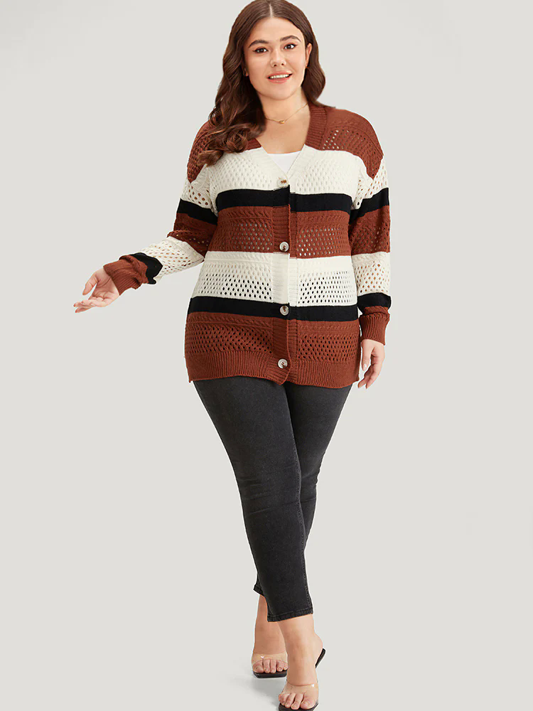 Colorblock Contrast Geo Eyelet Button Through Cardigan Colorblock Contrast Geo Eyelet Button Through Cardigan