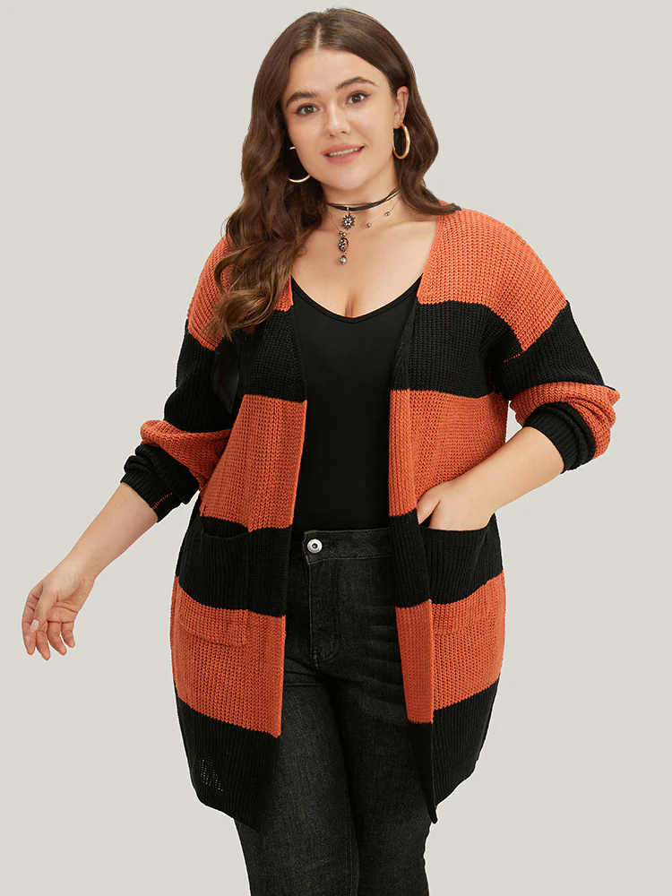Halloween Colorblock Patched Pocket Tunic Cardigan Halloween Colorblock Patched Pocket Tunic Cardigan