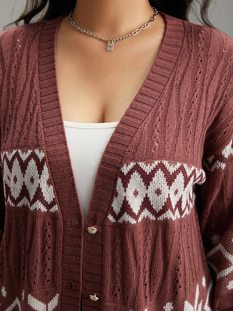 Bandana Print Eyelet Metal Button Fly Cardigan Bandana Print Eyelet Metal Button Fly Cardigan