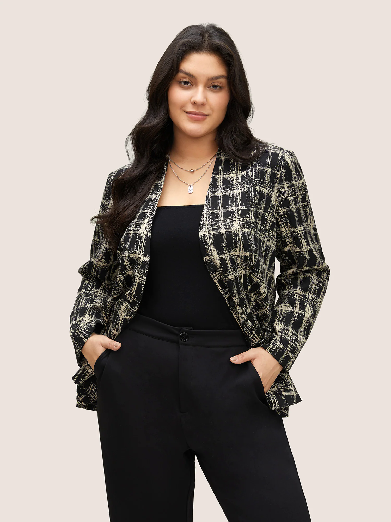 Geometric Pocket Belted Lined Blazer Geometric Pocket Belted Lined Blazer