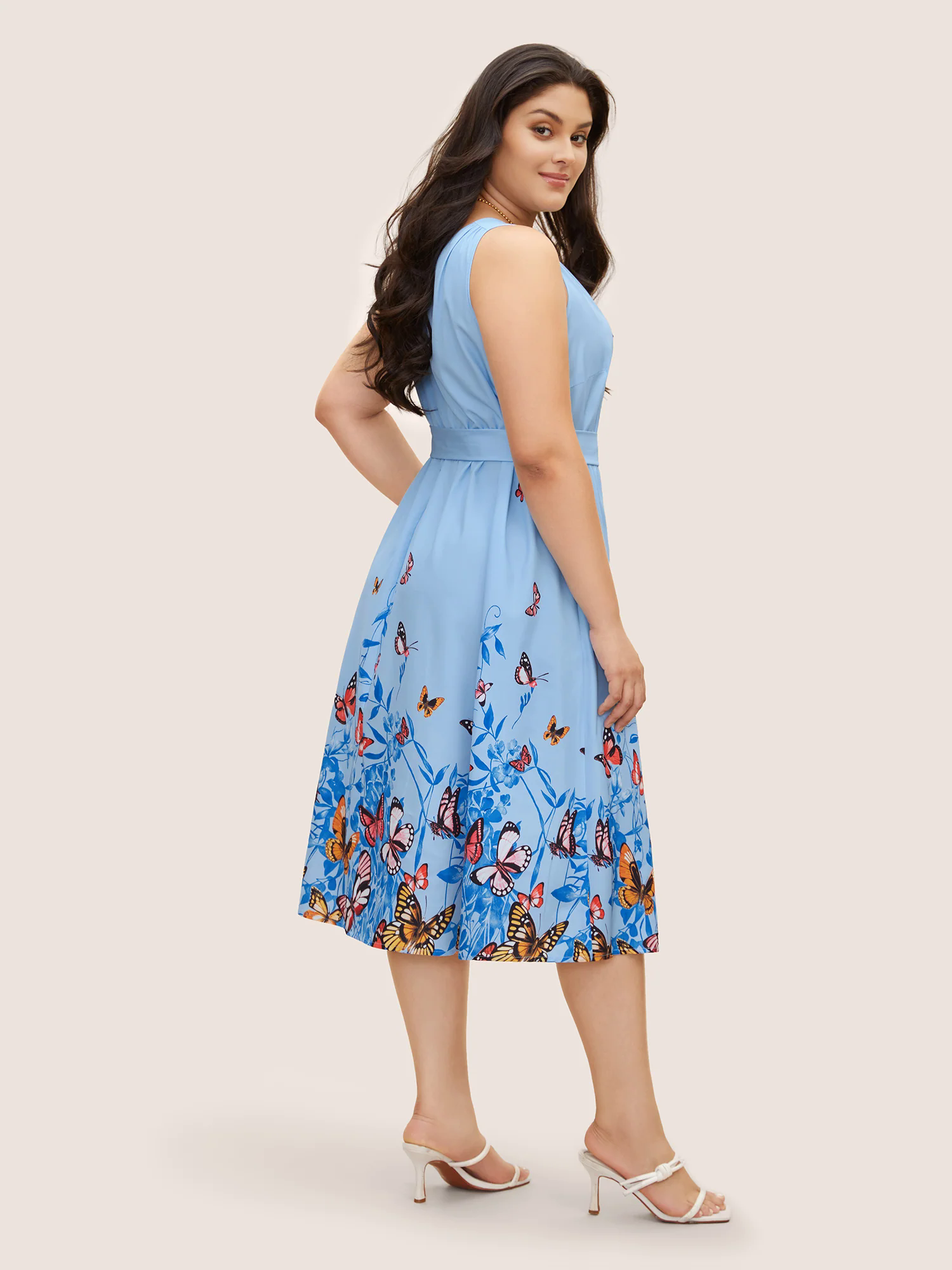Butterfly Print Wrap Gathered Tank Dress Butterfly Print Wrap Gathered Tank Dress
