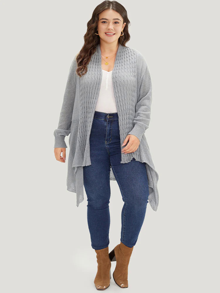 Cable Knit Open Front Asymmetrical Hem Cardigan Cable Knit Open Front Asymmetrical Hem Cardigan