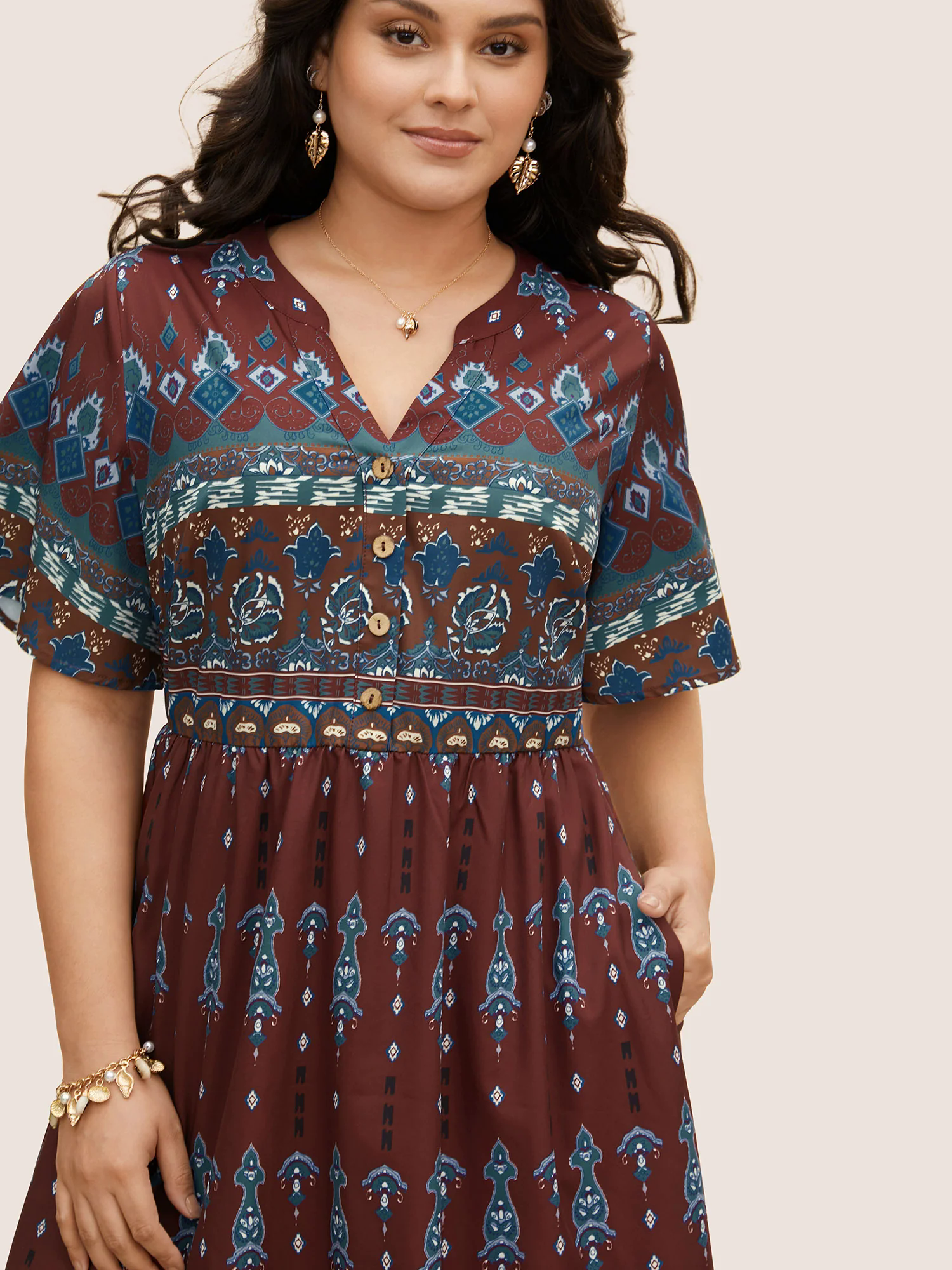 Bandana Print Notched Button Detail Dress Bandana Print Notched Button Detail Dress